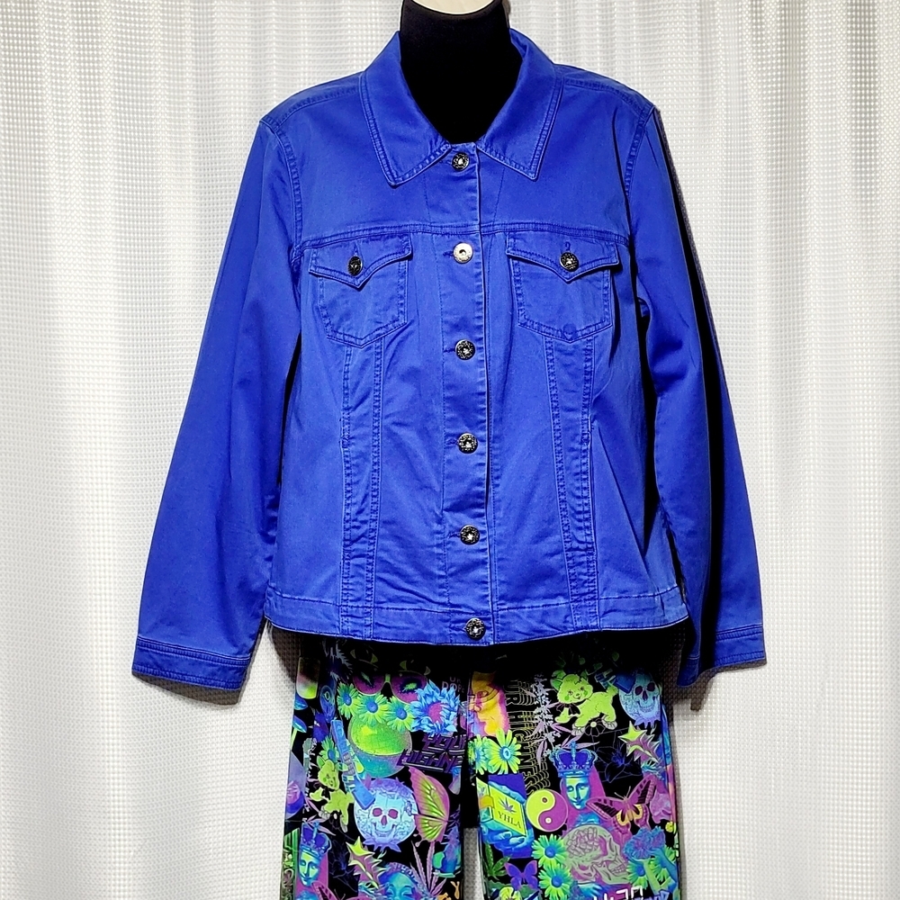 80s Vintage Vibrant Cobalt Blue Denim Jacket (L**)